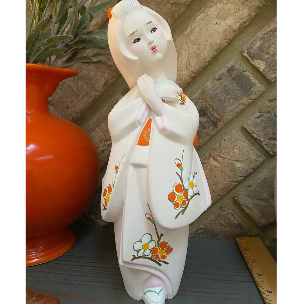 Vintage Hakata Ningyo Doll Unglazed Hand Painted 11"h Clay Figurine Japanese‎